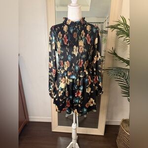 Zara Black Floral Dressy Shorts Jumpsuit